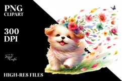 Cute Dog Flower Watercolor Clipart Product Image 1