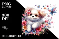 Cute Dog Flower Watercolor Clipart Product Image 1