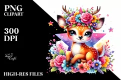 Watercolor Vibrant Deer with Flower Crown, Transparent PNG Product Image 3