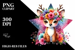 Shiny Deer on Star, Colorful PNG Product Image 3