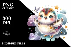 Cute Ptarmigan with Stars Clouds | Sublimation | Clipart Product Image 1