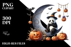 Watercolor Panda Dressed for Halloween Sitting on Moon PNG Product Image 2