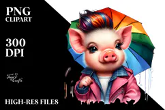 Cute Baby Pig with Umbrella PNG Product Image 2