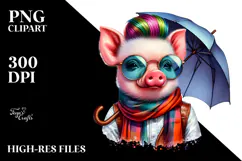 Cute Baby Pig with Umbrella PNG Product Image 2