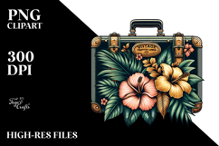 Vintage Tropical Flower Suitcase, Clipart Product Image 2