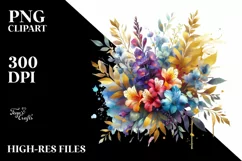 Vibrant Lobelia Splash Bouquet | Gold Foil Clipart Product Image 1