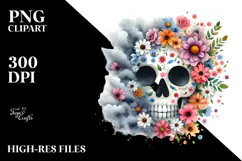 Skull made of Spring Flowers PNG Product Image 2
