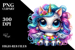 Vibrant Crazy Eyes Baby Unicorn PNG Product Image 2