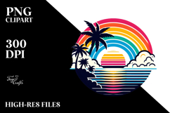 Retro Tropical Beach Sunset Rainbow PNG Product Image 2