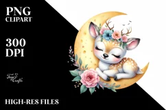colorful Cute Baby Deer Sleeping on the Moon Clipart Product Image 1