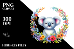 Vibrant Koala Floral Frame Clipart Product Image 2