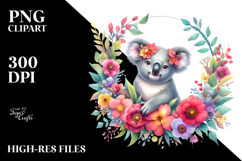 Vibrant Koala Floral Frame Clipart Product Image 2