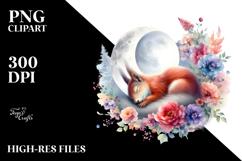 Vibrant Squirrel on Moon with Flowers Clipart Product Image 2