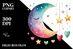 Simple Watercolor Half Moon with Blood and Hearts PNG Product Image 2
