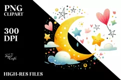Simple Watercolor Half Moon with Blood and Hearts PNG Product Image 2