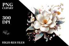 Abstract Gardenia with Golden Insertions PNG Product Image 2