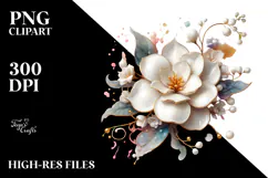 Abstract Gardenia with Golden Insertions PNG Product Image 2
