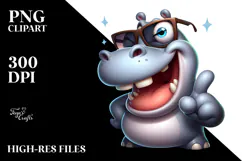 Cartoony Hippo with Oversized Sunglasses PNG Product Image 2