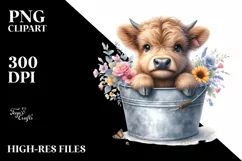 Cute Baby Highland Cow with Flowers Product Image 1