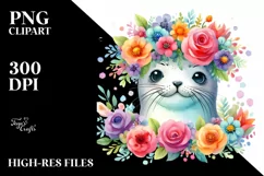 Cute Cartoon Style Watercolor Seal | Clipart Product Image 1