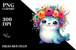 Cute Cartoon Style Watercolor Seal | Clipart Product Image 3