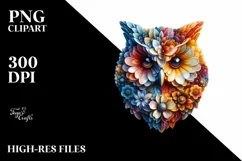 Vibrant Watercolor Owl with Flowers, PNG Product Image 3
