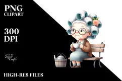 Old Lady Tea Cup Hair Curlers Clipart Product Image 2