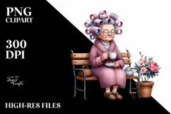 Old Lady Tea Cup Hair Curlers Clipart Product Image 1