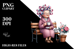Old Lady Tea Cup Hair Curlers Clipart Product Image 2