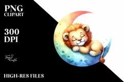 Cute Baby Lion Sleeping Moon Watercolor Product Image 3