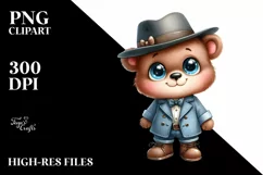 Watercolor Baby Bear Big Eyes with Hat Clipart Product Image 3