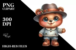 Watercolor Baby Bear Big Eyes with Hat Clipart Product Image 1