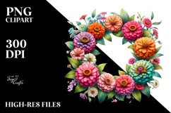 Watercolor Frame with Zinnia Decor | Clipart Product Image 1