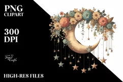 Vintage Half Moon with Stars, Postcard Style PNG Product Image 1