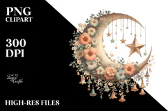 Vintage Half Moon with Stars, Postcard Style PNG Product Image 2