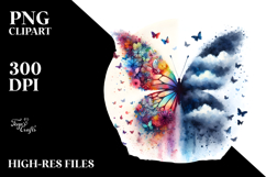 Colorful Painting Bird Butterfly Silhouettes PNG Product Image 2