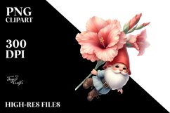 Cute Small Gnome with Large Gladiolus PNG Product Image 2