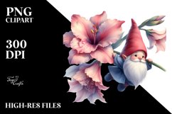Cute Floating Gnome with Large Gladiolus PNG Product Image 2