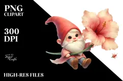 Cute Small Gnome with Large Gladiolus PNG Product Image 2