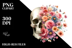 Digital Flower Half Flowers Skull Watercolor PNG Product Image 2