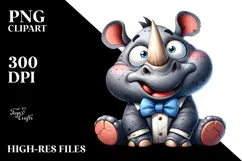Cartoon Rhino with Bow Tie PNG Product Image 2