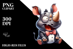 Cartoon Rhino with Bow Tie PNG Product Image 2