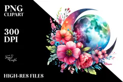 Vibrant Half Moon Drawing with Flowers PNG Product Image 2