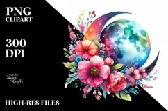 Vibrant Half Moon Drawing with Flowers PNG Product Image 1