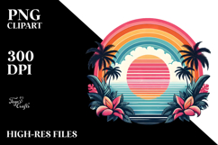 Retro Tropical Rainbow Sunset, Clipart PNG Product Image 2
