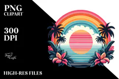 Retro Tropical Rainbow Sunset, Clipart PNG Product Image 2