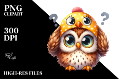 Watercolor Funny Owl Chick with Big Eyes Clipart Product Image 2
