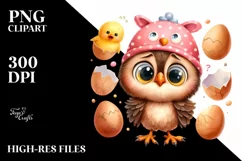 Watercolor Funny Owl Chick with Big Eyes Clipart Product Image 3