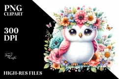 Cute Cartoon Owl Watercolor with Flower Crown Product Image 3