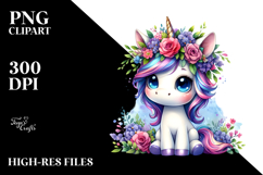 Cute Unicorn Floral Wreath PNG Product Image 2